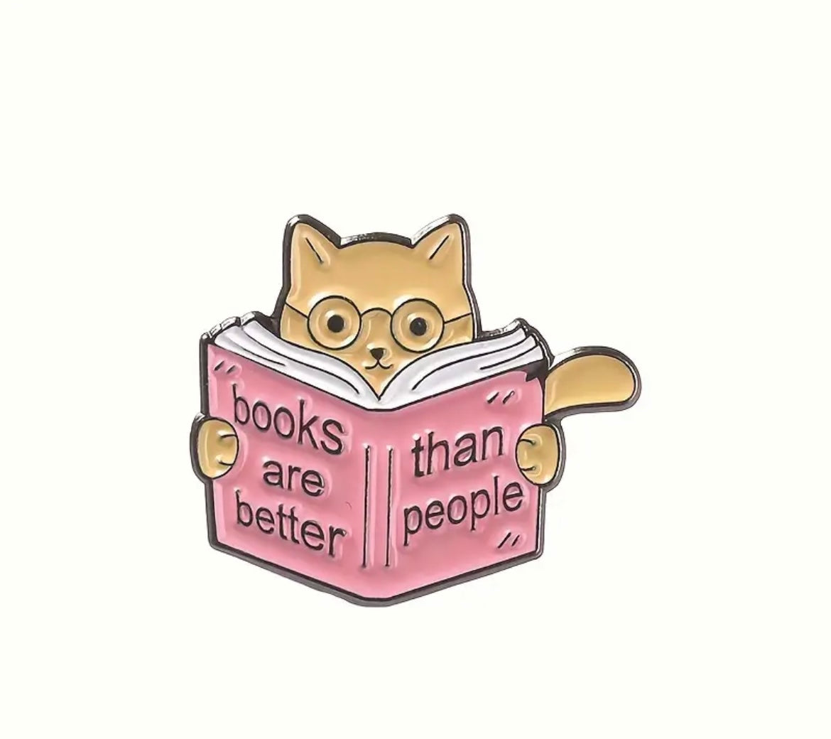 Books Are Better Than People Cat Enamel Pin Badge