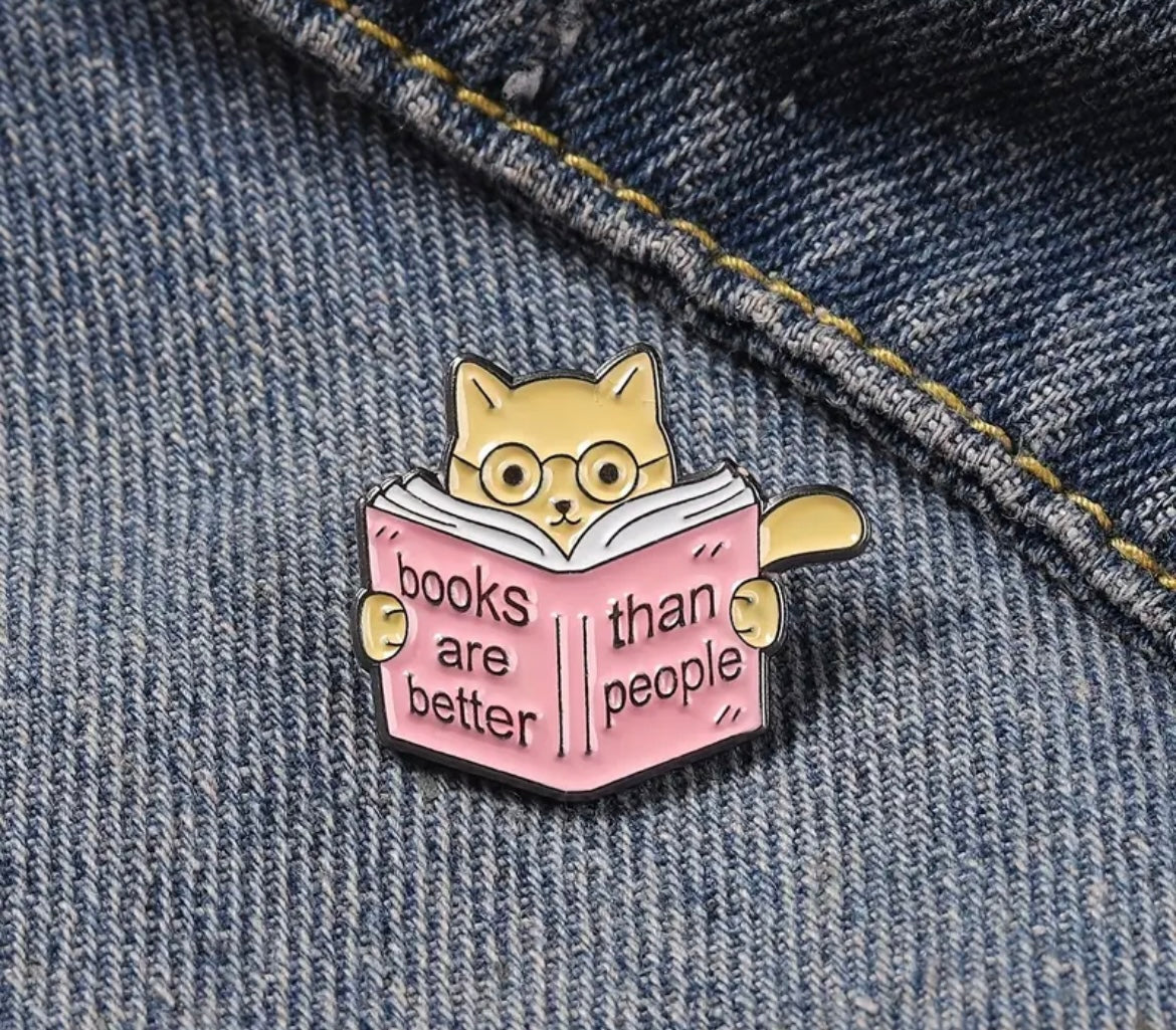 Books Are Better Than People Cat Enamel Pin Badge